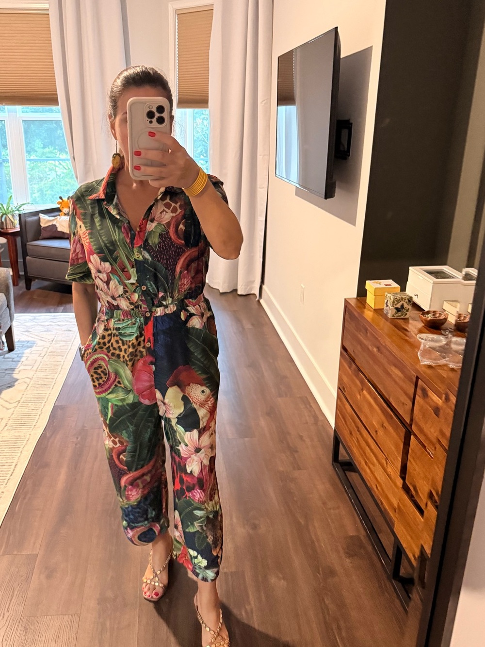 FARM Rio Multicolor Tropical Button-Front Jumpsuit